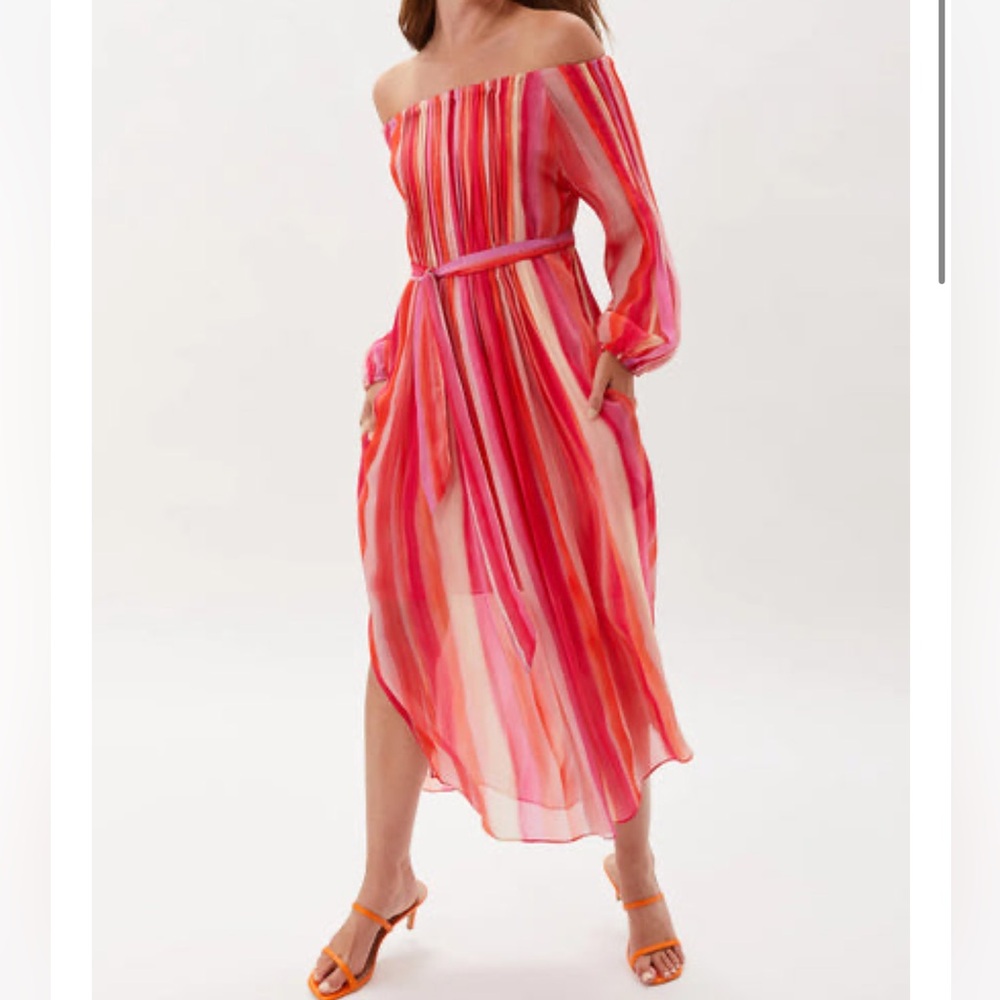 Elegant Striped Pink Dress
